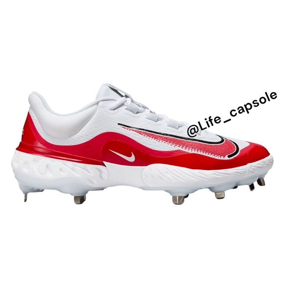 Size 8 Nike Red Alpha‎ Huarache Elite 4 Low Baseball Cleats FD2745-105 White New - Picture 1 of 9